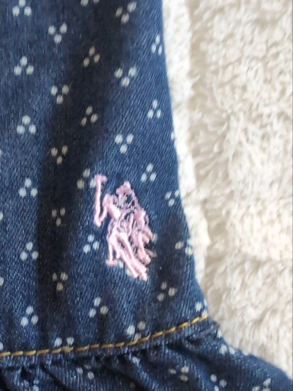 U.S. Polo Assn. Navy Blue Polka-Dot Denim Dress with Pink Logo Accent
